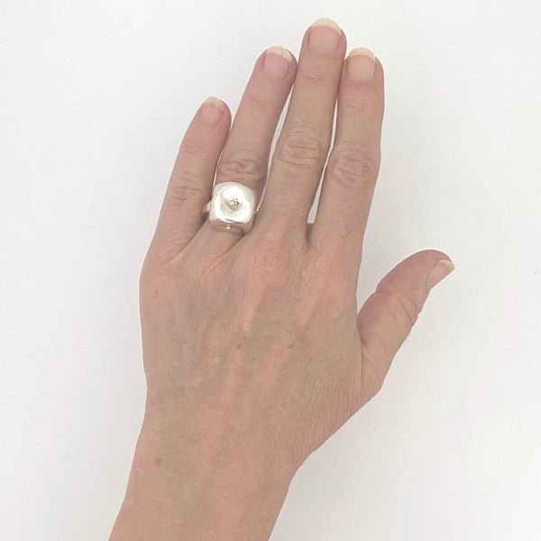 scale Erwin Pearl USA vintage silver 14k gold ring Modernist jewelry design