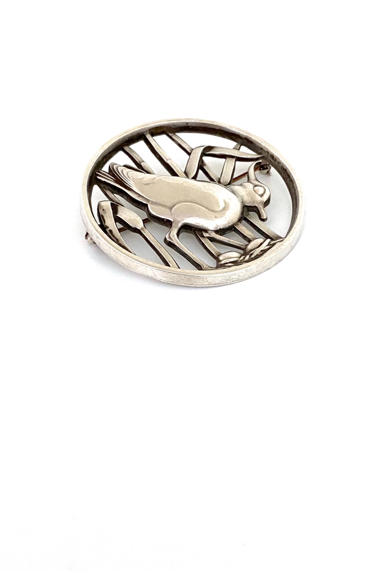 Georg Jensen Denmark vintage silver large nesting shore bird brooch 297 Hugo Lisberg Scandinavian jewelry design