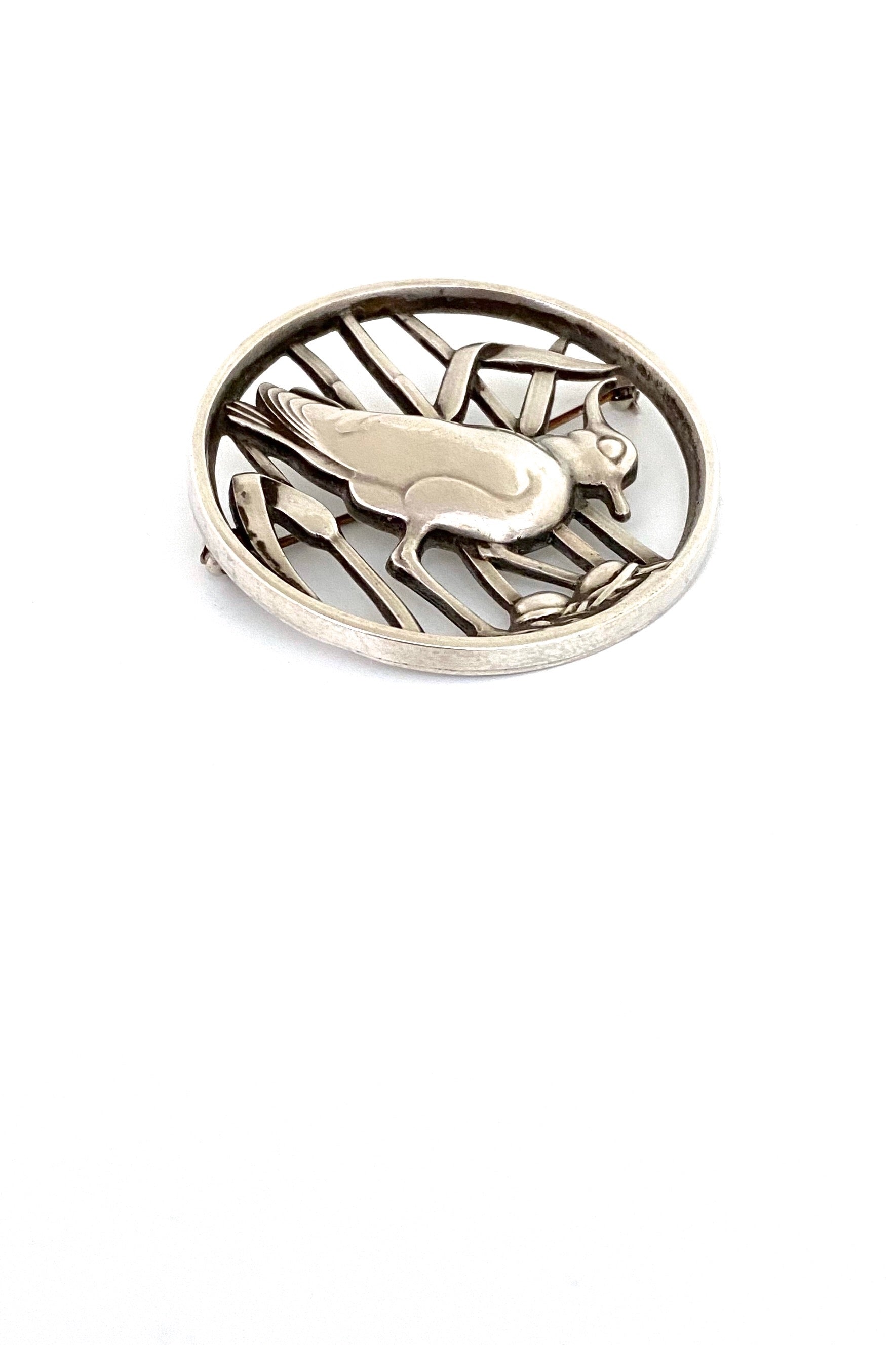 Georg Jensen Denmark vintage silver large nesting shore bird brooch 297 Hugo Lisberg Scandinavian jewelry design