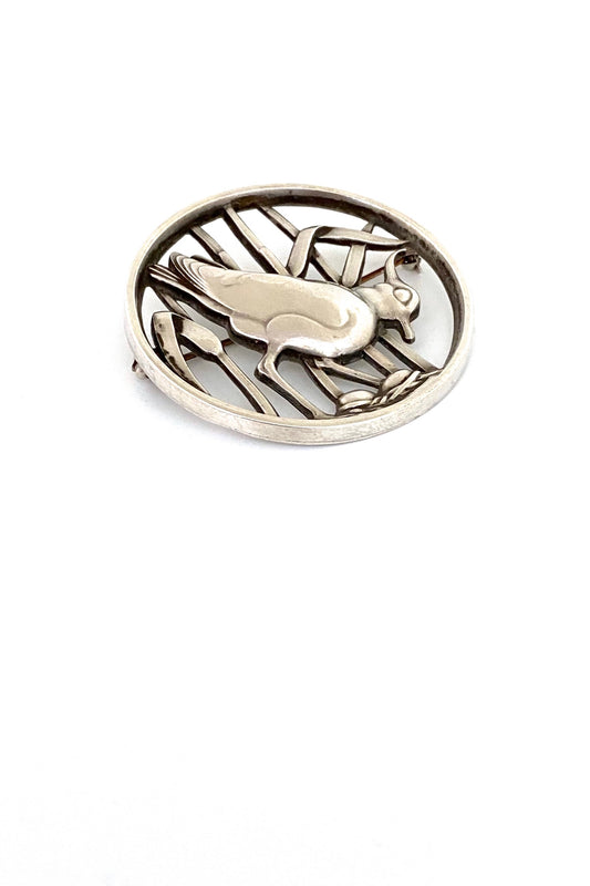 Georg Jensen Denmark vintage silver large nesting shore bird brooch 297 Hugo Lisberg Scandinavian jewelry design