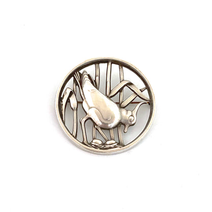 detail Georg Jensen Denmark vintage silver large nesting shore bird brooch 297 Hugo Lisberg Scandinavian jewelry design