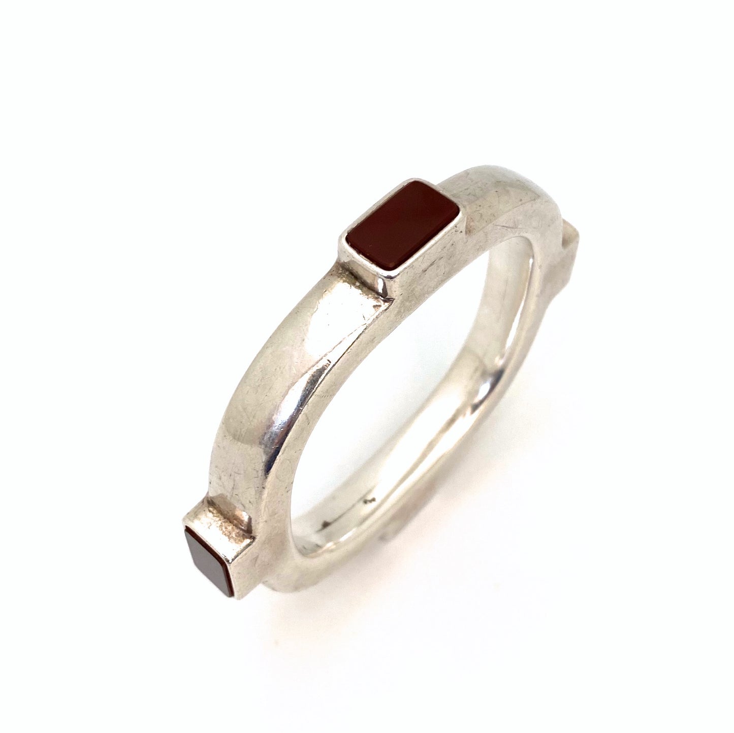 Georg Jensen heavy silver & carnelian bangle bracelet #254 by Kim Naver ~ scarce
