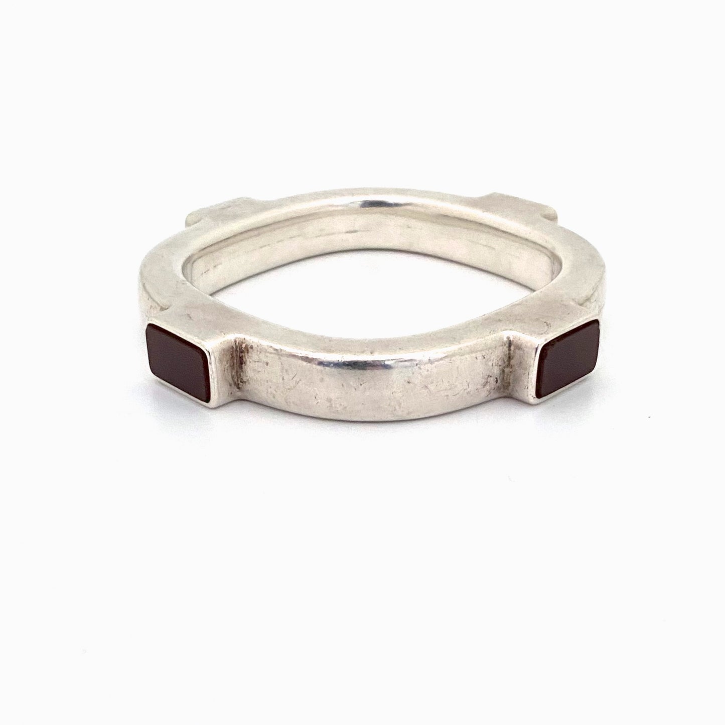 detail Georg Jensen Denmark vintage heavy silver carnelian bangle bracelet 254 by Kim Naver Scandinavian Modernist jewelry design