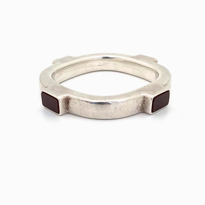 detail Georg Jensen Denmark vintage heavy silver carnelian bangle bracelet 254 by Kim Naver Scandinavian Modernist jewelry design