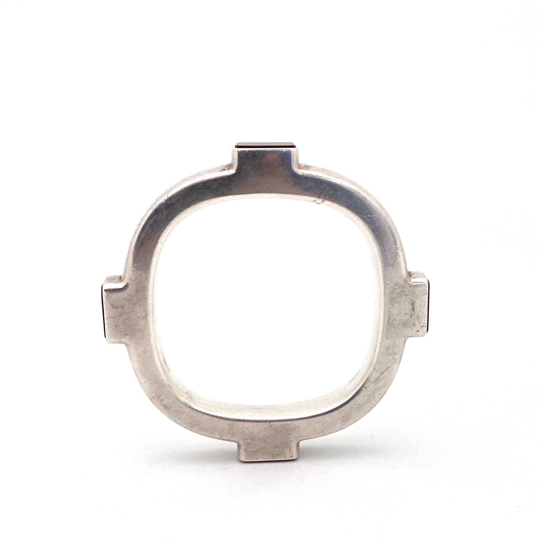 profile Georg Jensen Denmark vintage heavy silver carnelian bangle bracelet 254 by Kim Naver Scandinavian Modernist jewelry design