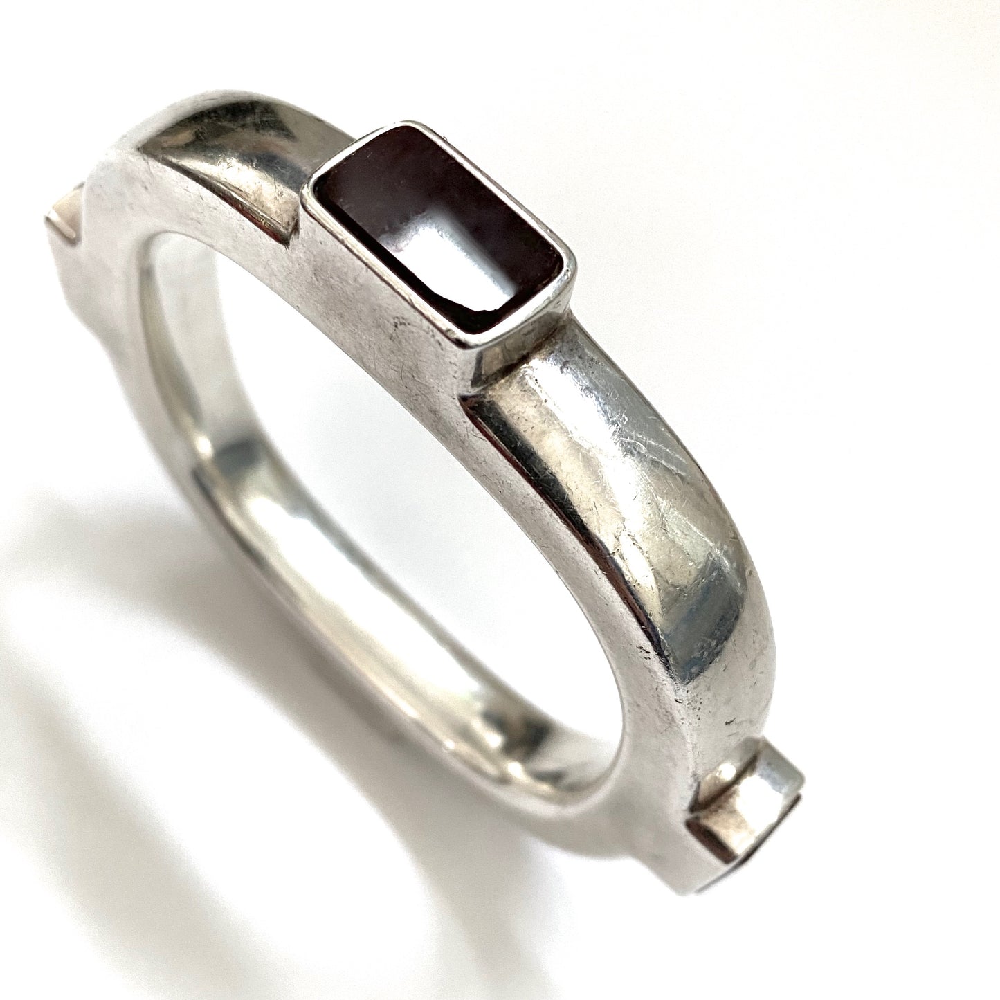 Georg Jensen heavy silver & carnelian bangle bracelet #254 by Kim Naver ~ scarce