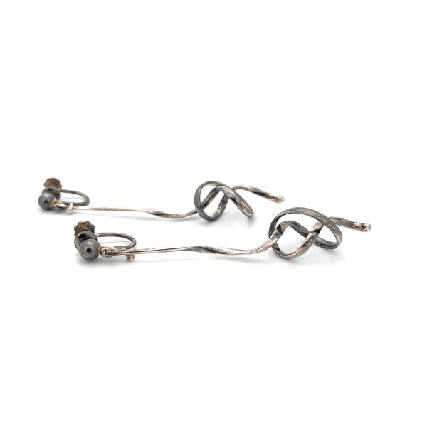 profile Georg Jensen Denmark vintage silver Forget Me Knot drop earrings Vivianna Torun Scandinavian Modernist jewelry design