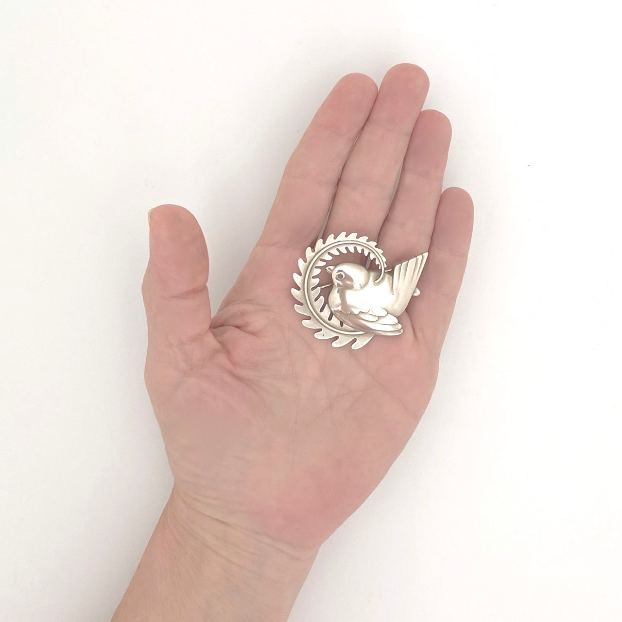 scale Georg Jensen Denmark vintage silver bird and fern brooch 309 Arno Malinowski