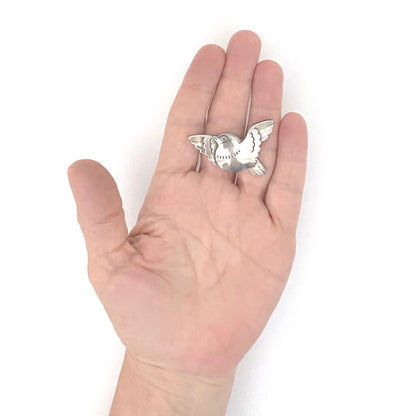 scale Georg Jensen Denmark vintage silver bird brooch 320 Arno Malinowski Scandinavian Modernist jewelry design
