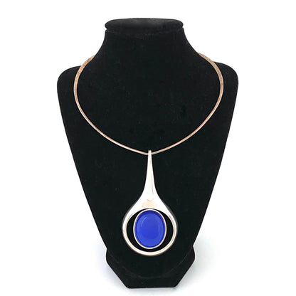detail Georg Jensen Denmark vintage silver blue chalcedony extra large pendant Max Barmmer 1976 Scandinavian Modernist jewelry design