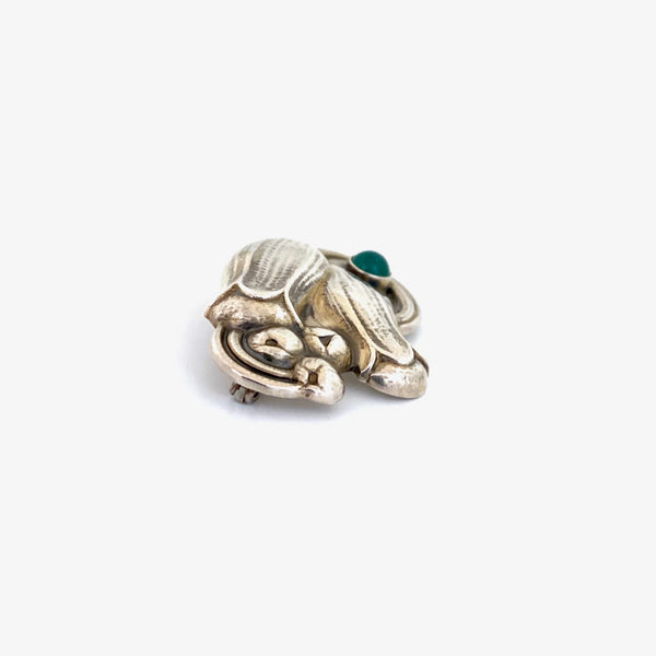 profile Georg Jensen Denmark vintage silver chrysoprase brooch 100B Danish jewelry design original pouch