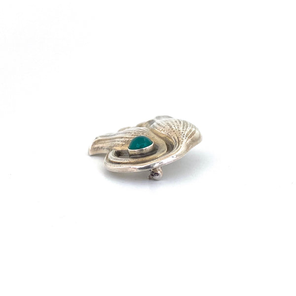 Georg Jensen brooch 100B with chrysoprase cabochon ~ original pouch