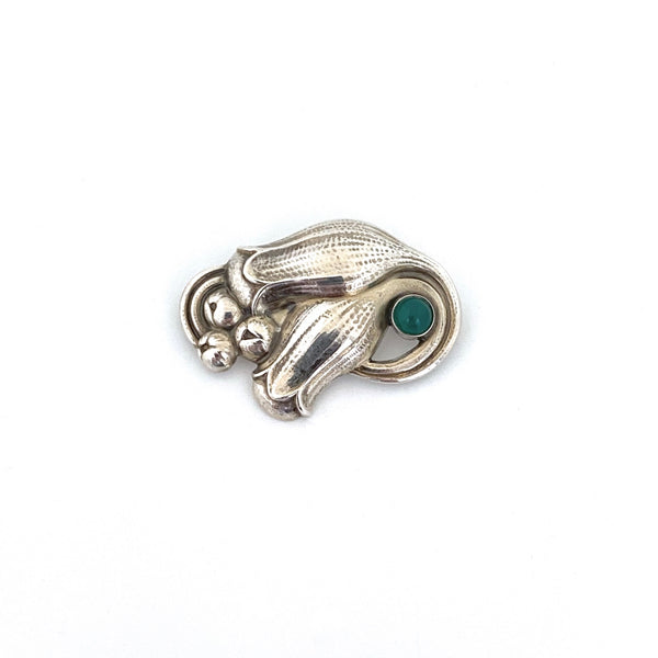 Georg Jensen brooch 100B with chrysoprase cabochon ~ original pouch