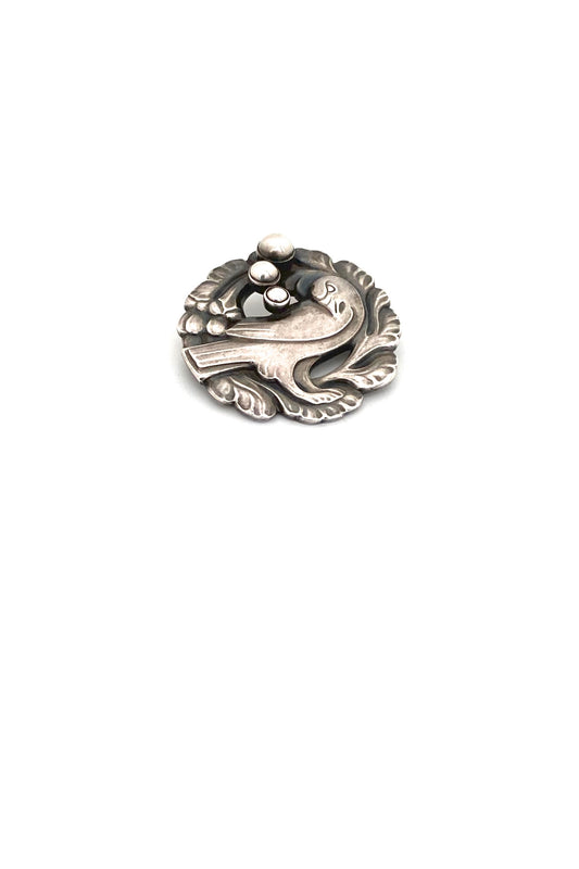 Georg Jensen Denmark vintage silver dove brooch 134 silver cabochons Kristian Mohl Hansen Danish design jewelry