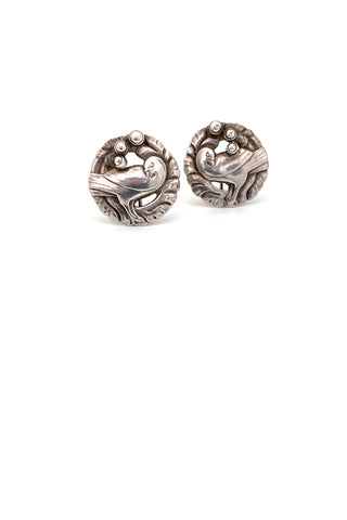 Georg Jensen Denmark vintage silver dove earrings 66 silver cabochons Kristian Moehl Hansen Danish jewelry design