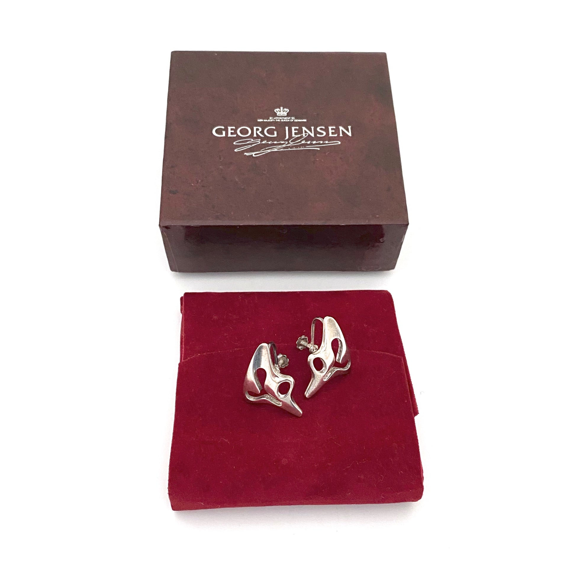 original box Georg Jensen Denmark vintage silver earrings 119 Henning Koppel Scandinavian Modernist jewelry design