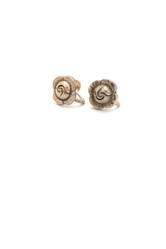 Georg Jensen Denmark vintage silver flower earrings 89 screwback Scandinavian jewelry design