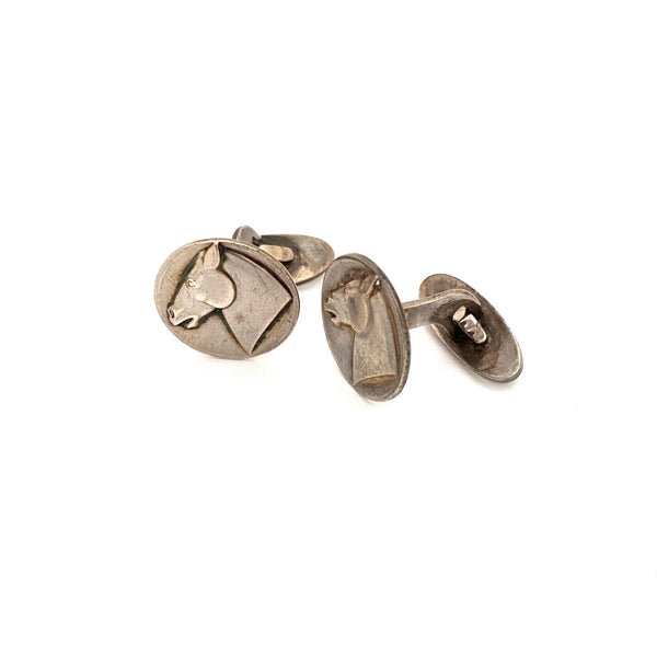 detail Georg Jensen Denmark vintage silver horse cufflinks 63 Arno Malinowski Danish Modern jewelry design
