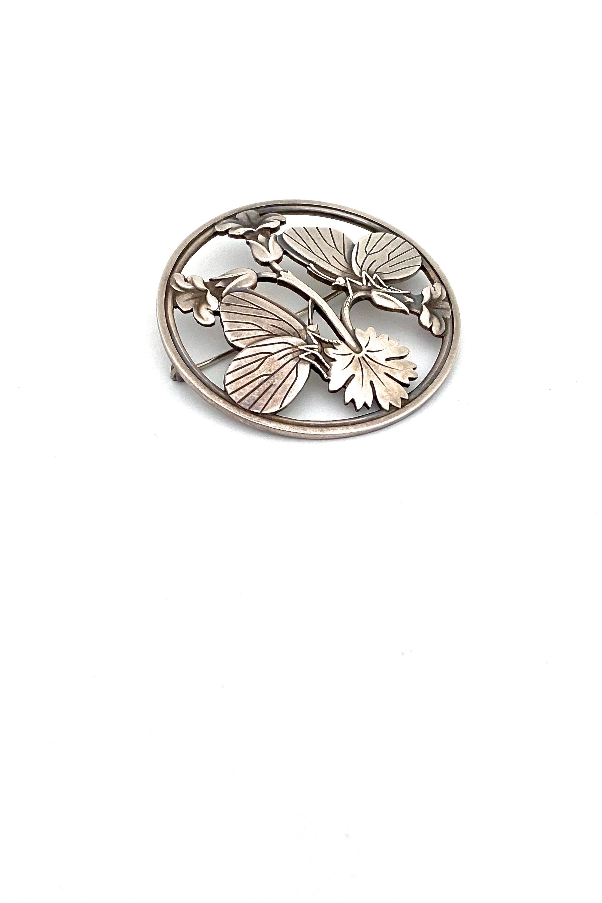 Georg Jensen Denmark large vintage silver butterfly flower brooch 283 Arno Malinowski Scandinavian jewelry design