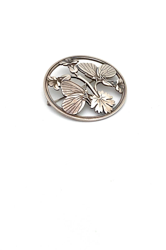 Georg Jensen Denmark large vintage silver butterfly flower brooch 283 Arno Malinowski Scandinavian jewelry design