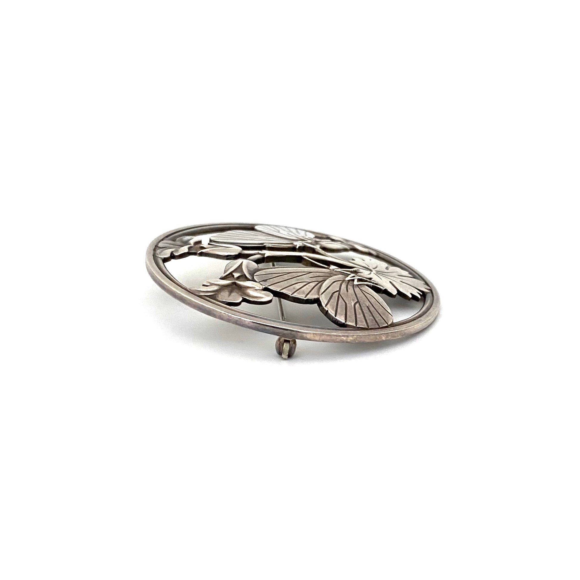 profile Georg Jensen Denmark large vintage silver butterfly flower brooch 283 Arno Malinowski Scandinavian jewelry design