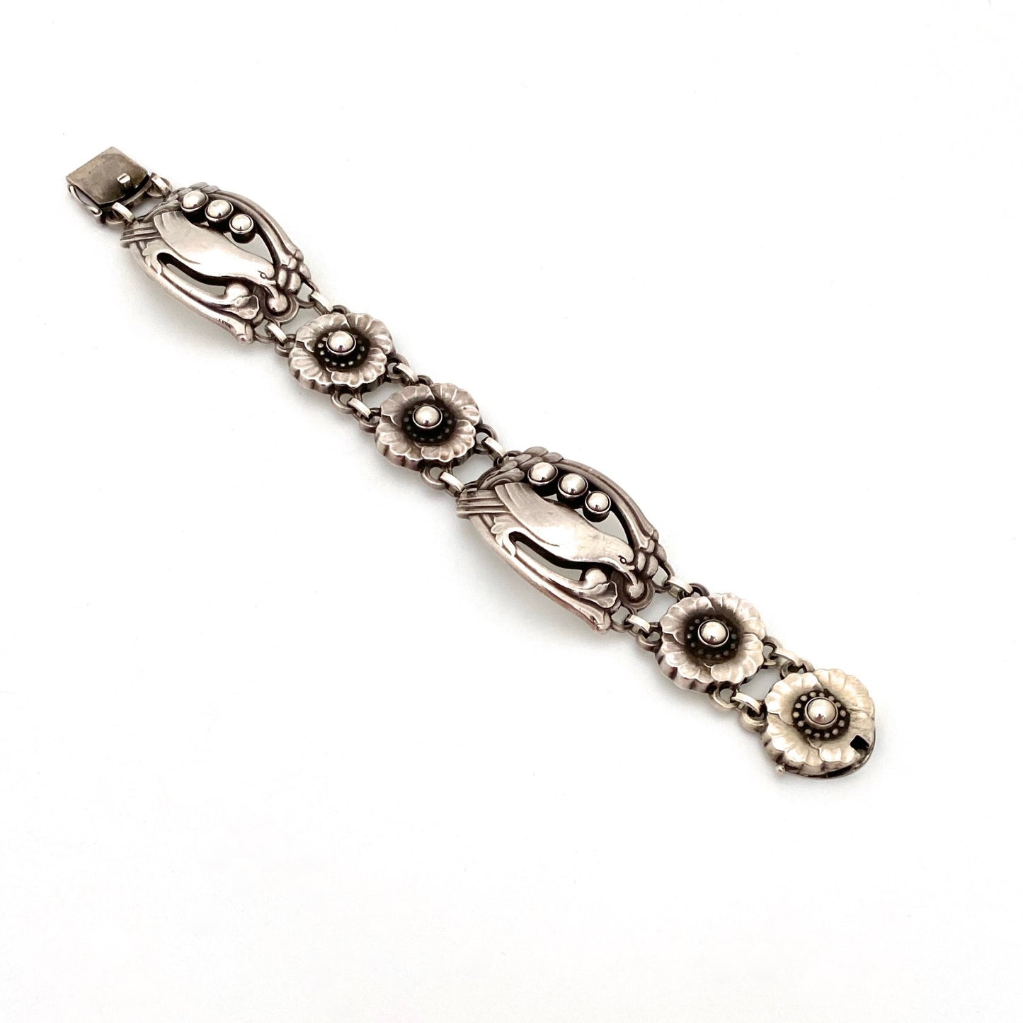 Georg Jensen flowers, birds & berries panel link bracelet #23 ~ silver cabochons