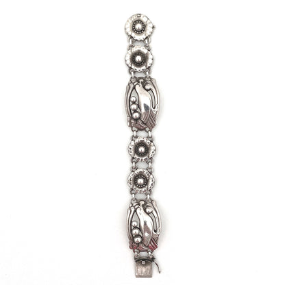 Georg Jensen flowers, birds & berries panel link bracelet #23 ~ silver cabochons