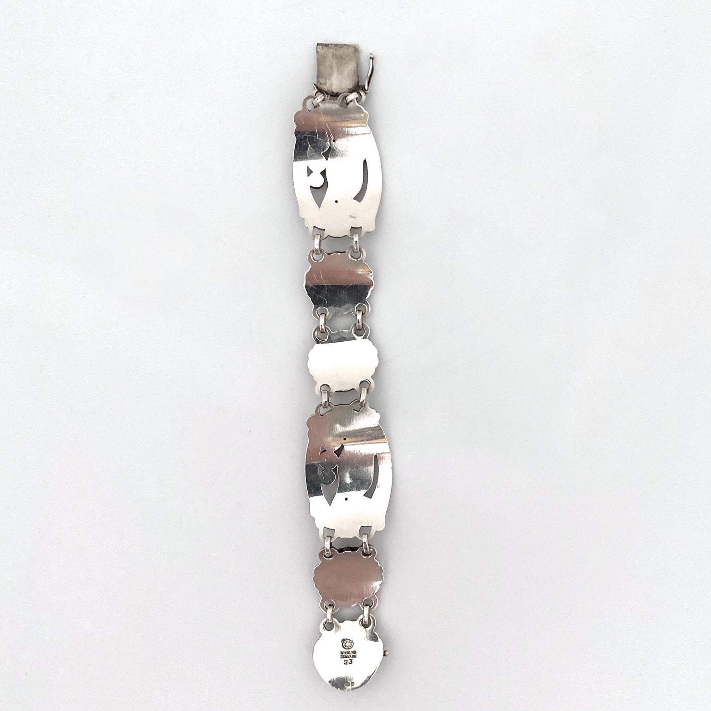 Georg Jensen flowers, birds & berries panel link bracelet #23 ~ silver cabochons