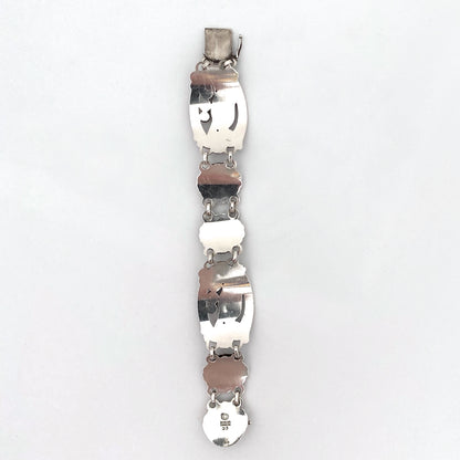 Georg Jensen flowers, birds & berries panel link bracelet #23 ~ silver cabochons