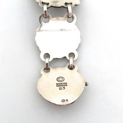 Georg Jensen flowers, birds & berries panel link bracelet #23 ~ silver cabochons