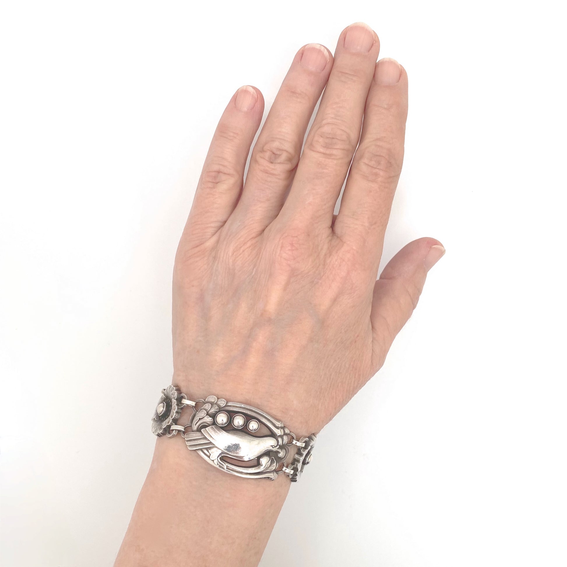 scale Georg Jensen Denmark vintage silver flowers birds berries link bracelet 23 Georg Jensen design Scandinavian jewelry design