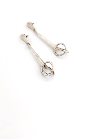 Georg Jensen Denmark vintage silver long drop earrings 196 Bent Gabrielsen Scandinavian Modernist jewelry design