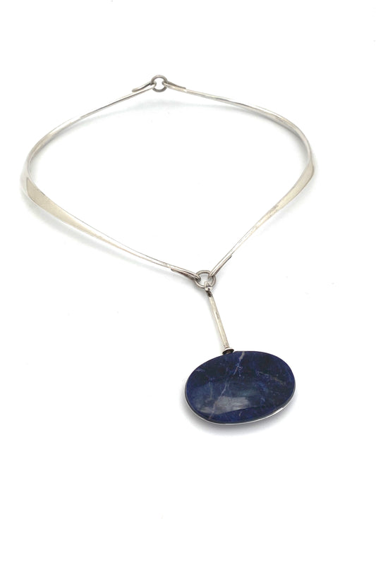 Georg Jensen Denmark vintage silver sodalite large pendant 133 neck ring necklace 198 Vivianna Torun Bent Gabrielsen Scandinavian Modernist jewelry design