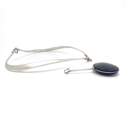 detail Georg Jensen Denmark vintage silver sodalite large pendant 133 neck ring necklace 198 Vivianna Torun Bent Gabrielsen Scandinavian Modernist jewelry design