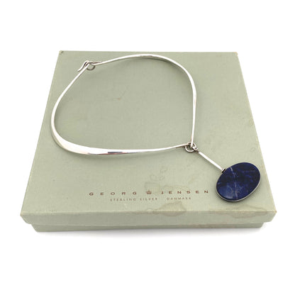original box Georg Jensen Denmark vintage silver sodalite large pendant 133 neck ring necklace 198 Vivianna Torun Bent Gabrielsen Scandinavian Modernist jewelry design