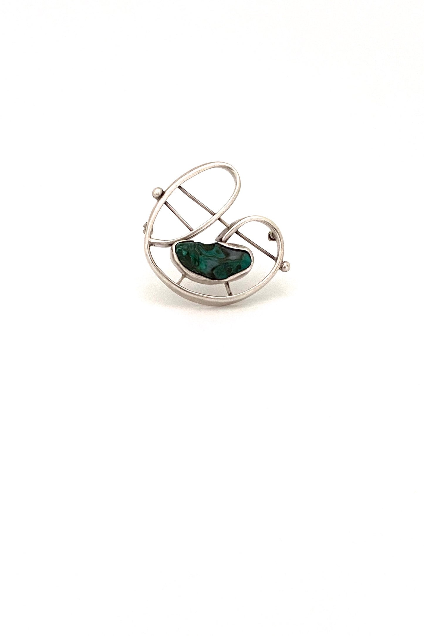 George Dancy Canada vintage silver malachite brooch Canadian Modernist jewelry design