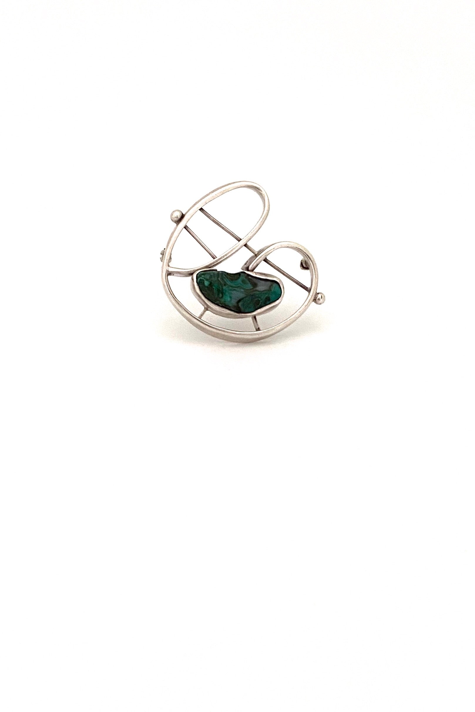 George Dancy Canada vintage silver malachite brooch Canadian Modernist jewelry design