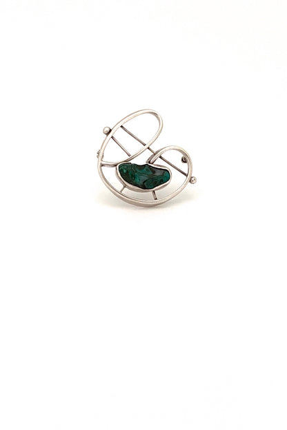 George Dancy Canada vintage silver malachite brooch Canadian Modernist jewelry design
