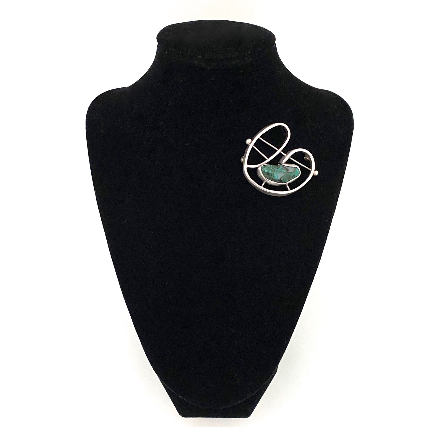 Georg Dancy silver & malachite brooch ~ Modernist design