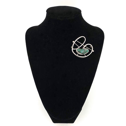 Georg Dancy silver & malachite brooch ~ Modernist design
