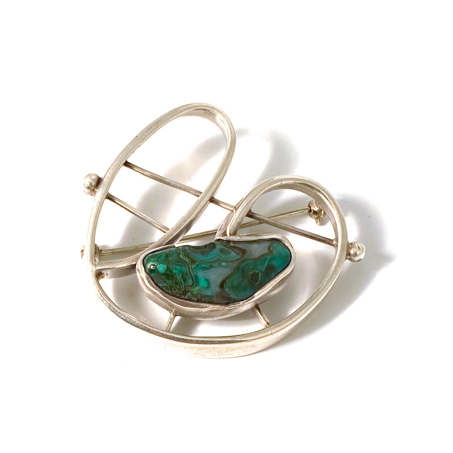 detail George Dancy Canada vintage silver malachite brooch Canadian Modernist jewelry design