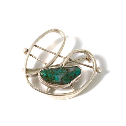 detail George Dancy Canada vintage silver malachite brooch Canadian Modernist jewelry design