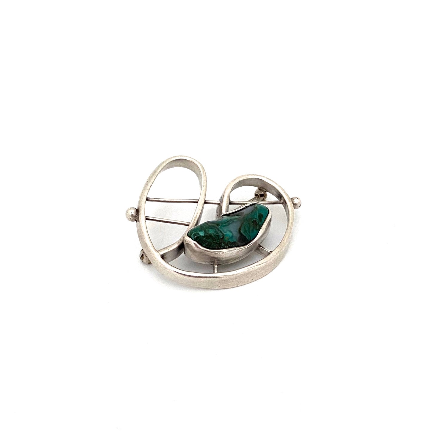 Georg Dancy silver & malachite brooch ~ Modernist design