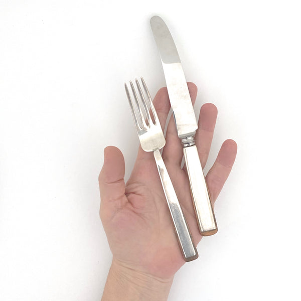 scale George Dancy Canada vintage silver copper hand wrought knife fork flatware Canadian Midcentury design