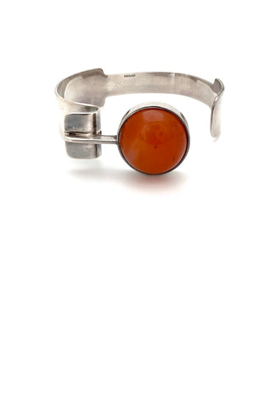 Gilbert Rheme Canada vintage sterling silver orange agate cuff bracelet Canadian Modernist jewelry design