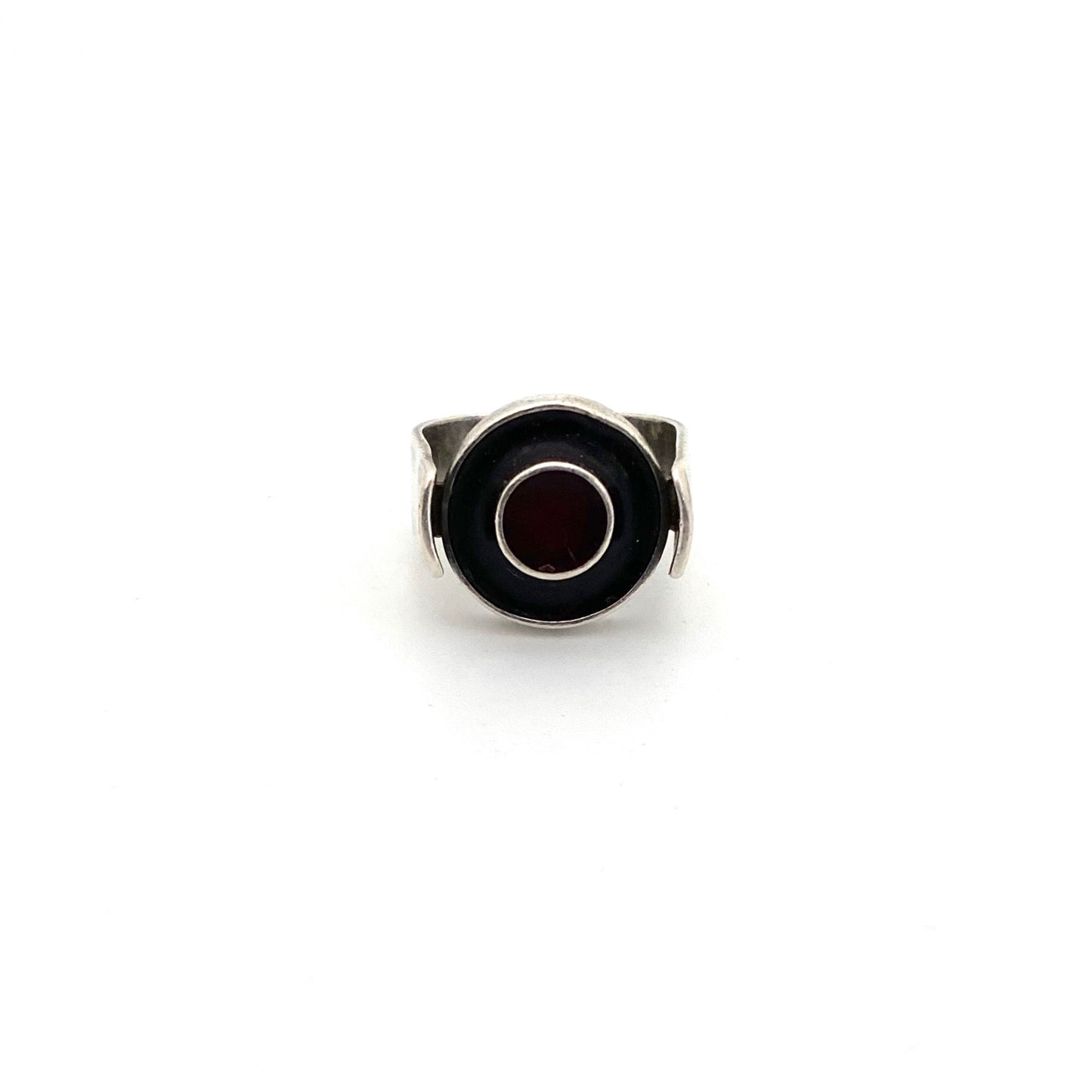Gilbert Rheme Canada vintage silver & resin extra large ring ~ ruby red & black