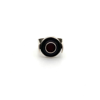Gilbert Rheme Canada vintage silver & resin extra large ring ~ ruby red & black