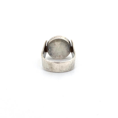 Gilbert Rheme Canada vintage silver & resin extra large ring ~ ruby red & black