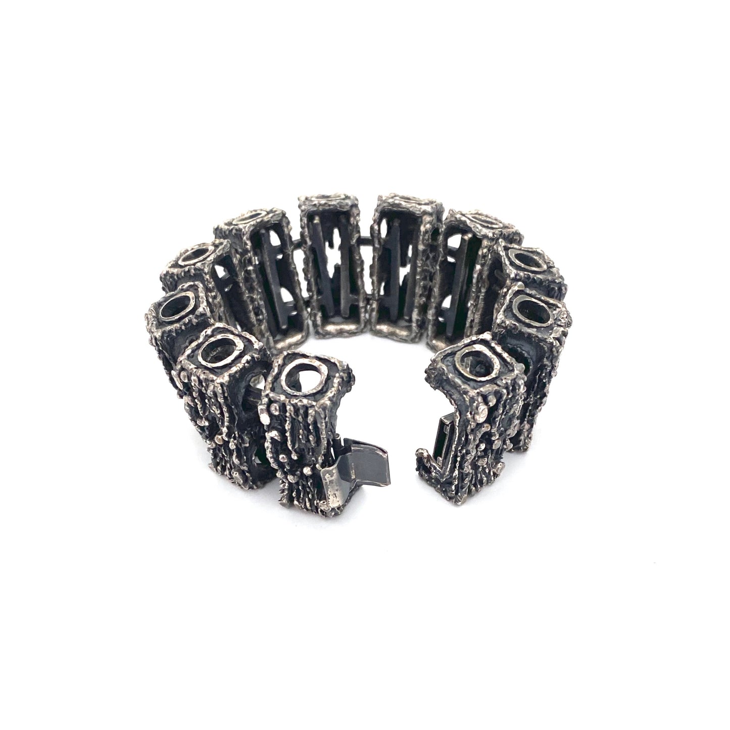 Guy Vidal extra large brutalist pewter sculptural link bracelet ~ rare