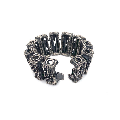 Guy Vidal extra large brutalist pewter sculptural link bracelet ~ rare